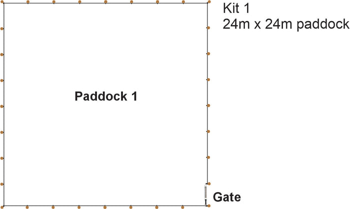 1 Horse Paddock Kit - 1 or 2 Strand 40mm Paddock - 24m x 24m each