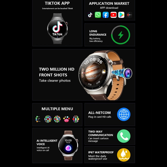 1.53" Smart Watch with Front Camera – AI Voice, SIM Card, 1GB/16GB–4GB/64GB