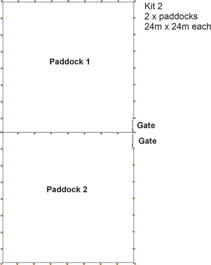 2 Horse Paddock Kit - 1 or 2 Strand 40mm Paddocks - 24m x 24m each