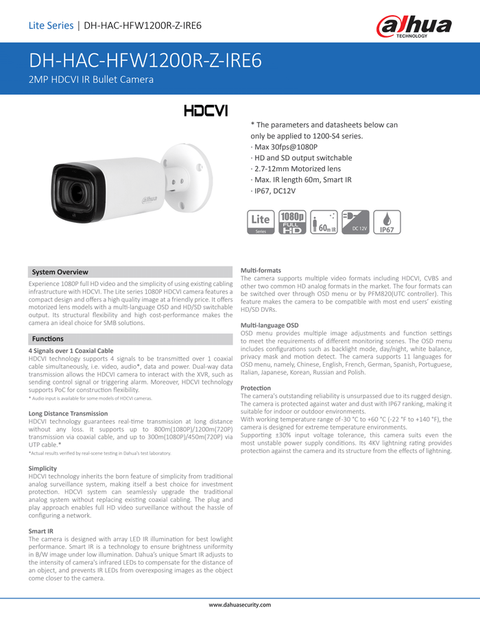 2MP HDCVI IR Bullet Camera - 2.7mm to 13.5mm Motorized Lens