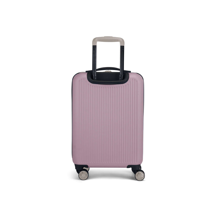 The Reebok Action Duo 2 Piece Luggage Set features a pink lightweight suitcase with vertical ridges, spinner wheels, and a black top handle, shown standing upright on a white background.