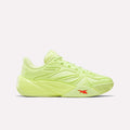 The Reebok Angel Reese 1 Shoes for big kids in Grid Green feature a neon yellow-green color, chunky sole, wave-like side patterns, and a small red Reebok logo on the midsole—perfect for standing out against a white background.