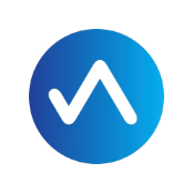 A blue circle representing the Authentic Membership from Authentic, featuring a white, stylized checkmark or V shape in the center and fading from dark blue on the left to light blue on the right.