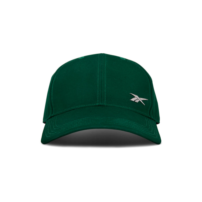 The Reebok Badge Cap is green with a white logo and features a moisture-wicking Speedwick sweatband for comfort.