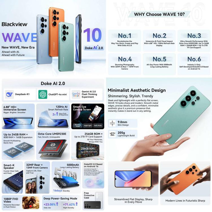 Blackview WAVE 10 8GB/256GB | 6.88" Android 16, Unisoc UMS9230E
