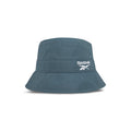 A teal Reebok Bucket Hat made from recycled nylon features a wide brim and white embroidered logo on the front. Part of the [REE]CYCLED Collection, it’s shown on a white background.