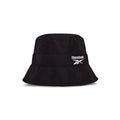 The Reebok Bucket Hat features a wide brim and an embroidered white Reebok logo on the front. Displayed against a plain white background.