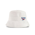 The Reebok Bucket Hat is crafted from recycled nylon and showcases the iconic logo embroidered in blue, red, and black on the front—an ideal accessory to elevate your streetwear style. Shown on a plain white background.