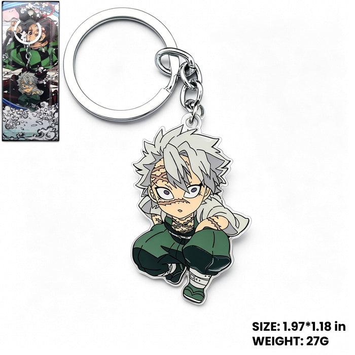 Demon Slayer Kamado Tanjiro Rotatable Keychain & Necklace, Anime Metal Pendant Jewelry Set