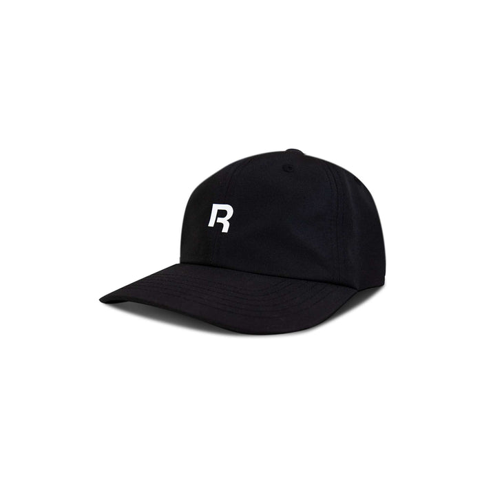 The Reebok Drop R Court Cap is a black baseball cap featuring a white embroidered letter R on the front, shown against a white background.