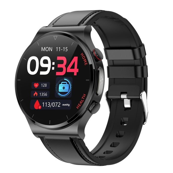 E300 Smart Health Watch – 1.32" Screen, Leather Strap, Body Temperature & ECG