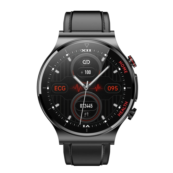 E300 Smart Health Watch – 1.32" Screen, Leather Strap, Body Temperature & ECG