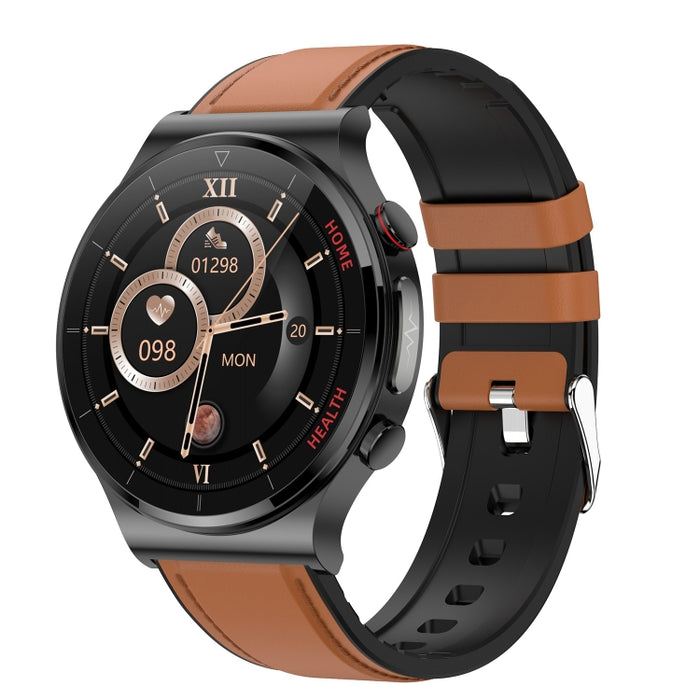 E300 Smart Health Watch – 1.32" Screen, Leather Strap, Body Temperature & ECG