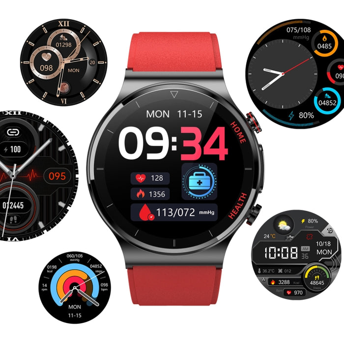 E300 Smart Health Watch – 1.32" Screen, Leather Strap, Body Temperature & ECG