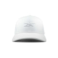 The Reebok Embroidered Vector Trucker Cap is a white baseball cap with a curved brim and a subtle embroidered logo on the front center, shown against a plain white background.