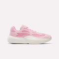 The Reebok Engine A 26 Basketball Shoes in Expressive Pink/Chalk feature mesh and synthetic overlays for stability and energy return, with a white midsole and textured outsole, shown in a side profile on a plain white background.