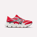 The Reebok FloatZig 2 Running Shoes feature a red design with white and black accents, a supportive upper, lace-up closure, and a chunky segmented sole with Superfloat+ cushioning for enhanced comfort and support.