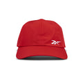 The Reebok Flow Cap is a red baseball cap with a curved brim and a white Reebok logo on the front left panel, shown against a plain white background.