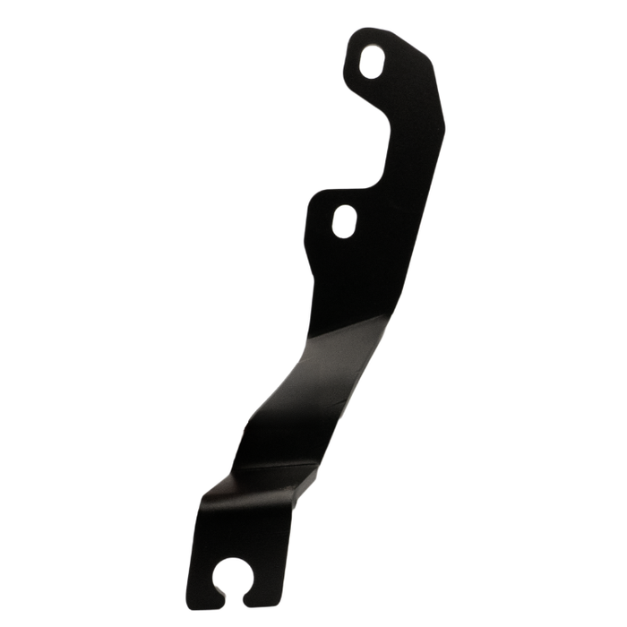 A black metal mounting bracket with three pre-drilled holes, shown against a plain white background.