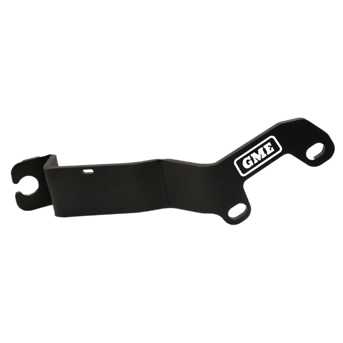 A black metal mounting bracket with a white and black GME logo on one end, shown against a plain white background.