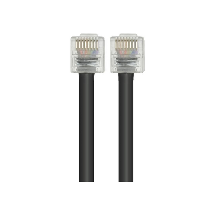 A black Ethernet cable with RJ45 connectors on both ends