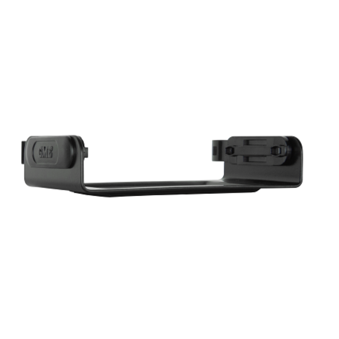 A black plastic mounting bracket or adapter with two side clips