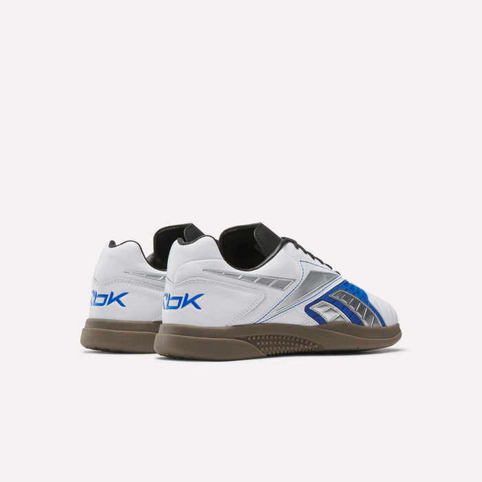 The Reebok Hammer Valde Shoes feature a white, blue, and gray leather upper with brown soles and display the Reebok logo on the side and heel, shown against a plain light background.