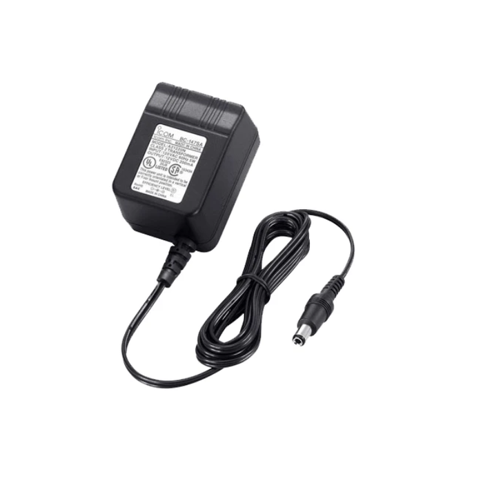 A black DC power adapter with a coiled black cable and a barrel plug