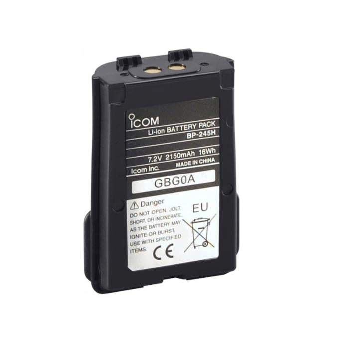 An Icom BP-2145H Li-ion battery pack, model GBG0A, shown against a plain white background