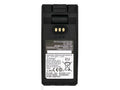 A black replacement battery for a Sony camera, shown from the back