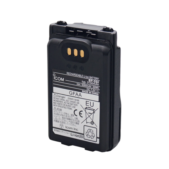 A black Icom Li-ion 20Ah rechargeable battery