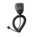A black Icom handheld microphone with a coiled cable and RJ45 connector, shown on a plain white background.