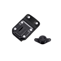 Black plastic mounting hardware set featuring a rectangular clip with six silver rivets and a small circular cap