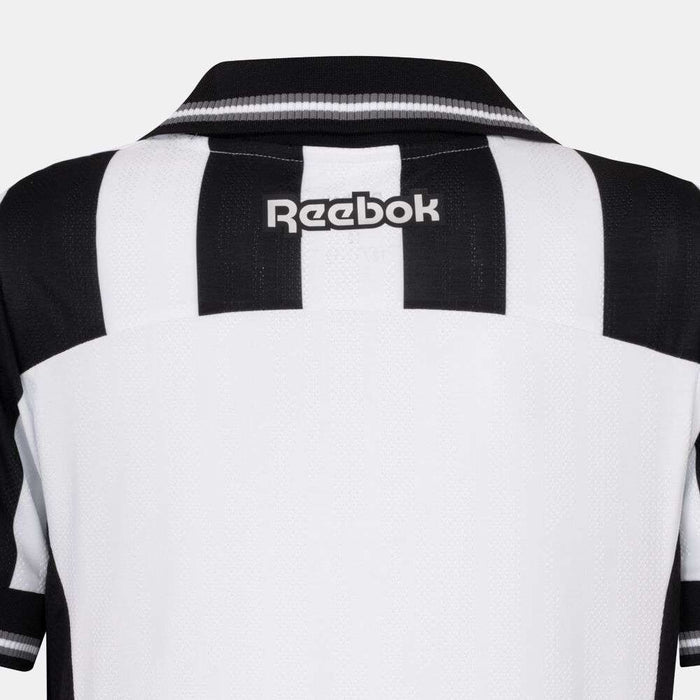 Back view of the Kids' Botafogo Youth Home Jersey by Reebok, featuring black and white stripes and a black collar—ideal as a 25/26 football shirt for young fans.