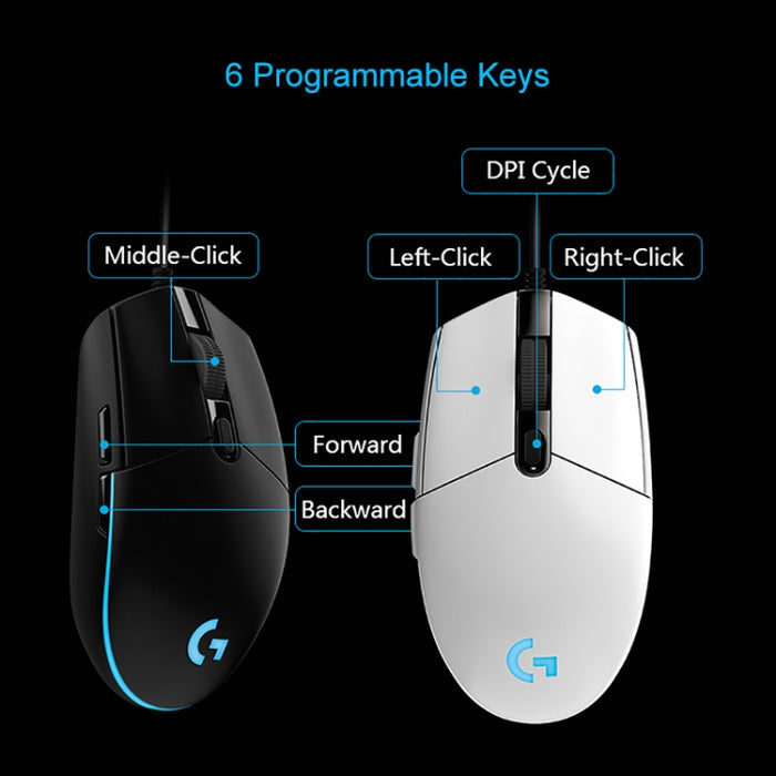 Logitech G102 RGB Gaming Mouse - 6-keys, Adjustable Five-speed Wired Optical Gaming Mouse