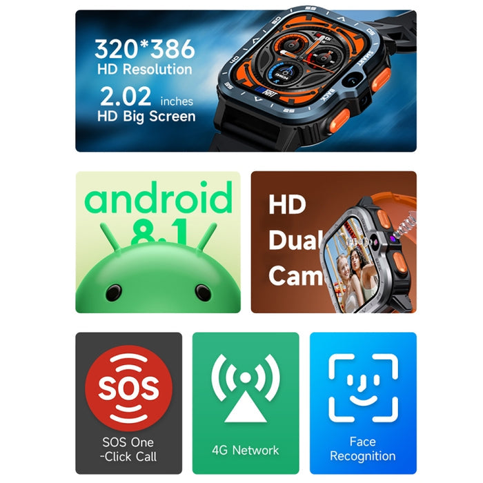 LOKMAT APPLLP 4 MAX Smart Watch – 2.02", Android 8.1, 2G/16G, WiFi & Bluetooth