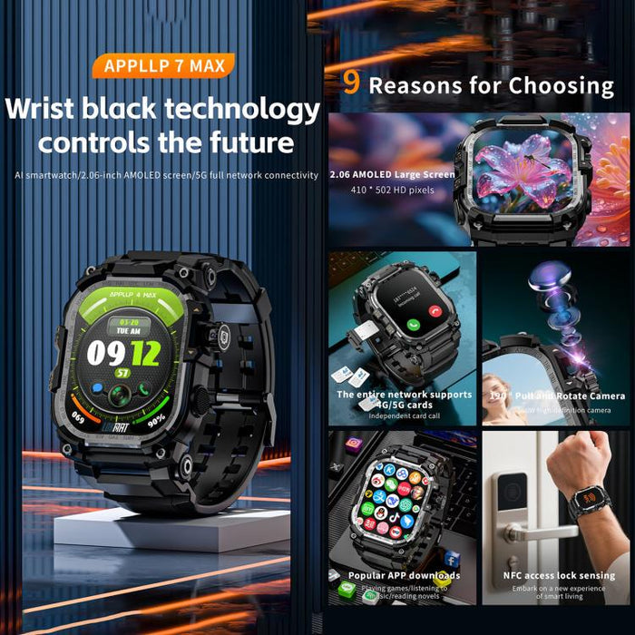 LOKMAT APPLLP 7 Max 4G Smart Watch – 2.06", SC8541E, 3GB/32GB, Android 8.1