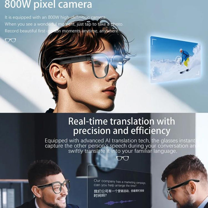 M02S Smart Glasses 8MP HD Camera – 1080P, AI Voice, Translation, Photochromic