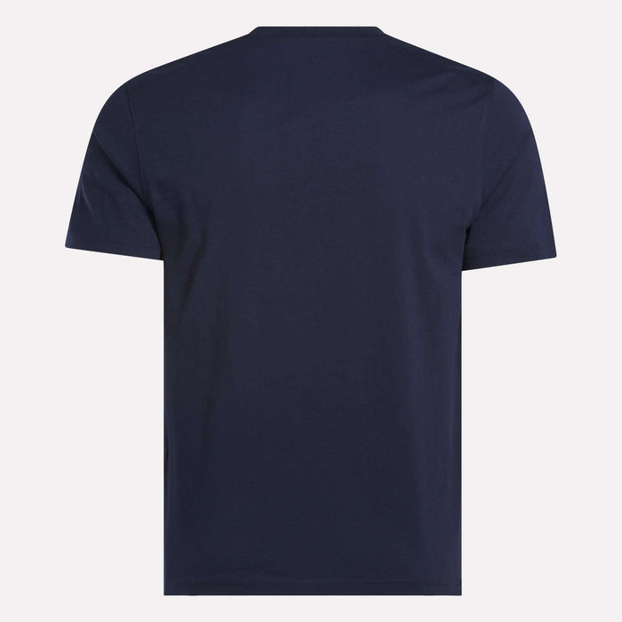 The Men's Big Logo Crewneck Short Sleeve Tee by Reebok is displayed from the back against a light background.