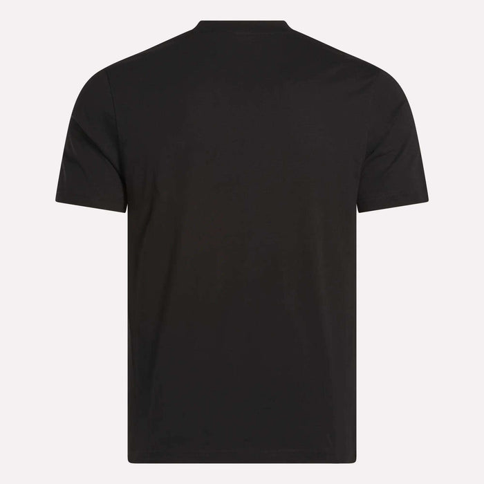 The Reebok Men's Big Logo Crewneck Short Sleeve Tee, shown from the back against a light background, is a classic addition to any wardrobe.