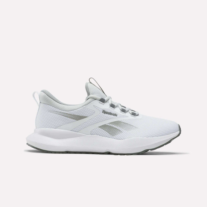 Reebok Men's Cityride 2 Running Shoes in Grey/White feature a mesh upper, lace-up closure, and thick rubber sole with FuelFoam cushioning. Shown in side profile against a plain white background.