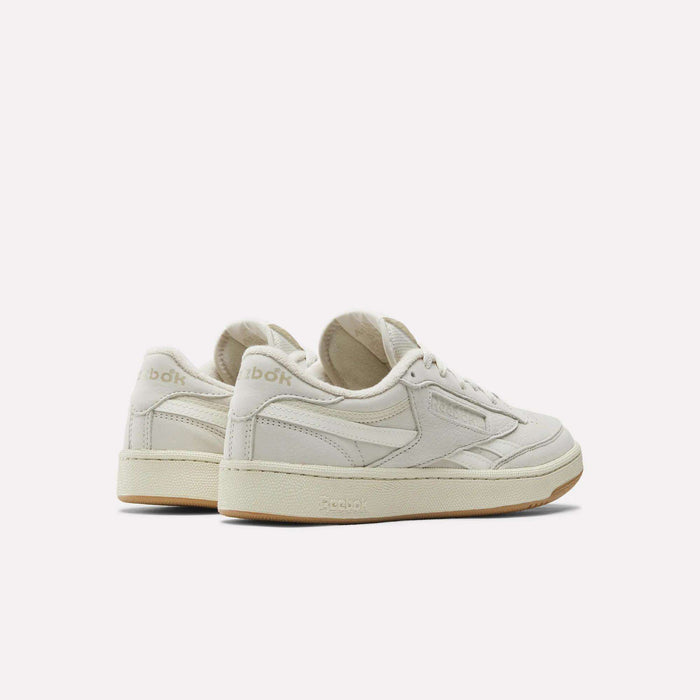 Men's Club C Revenge Shoes by Reebok in off-white, featuring a classic low-top tennis design, subtle stitching, nubuck leather accents, and gum rubber soles, shown against a plain white background.
