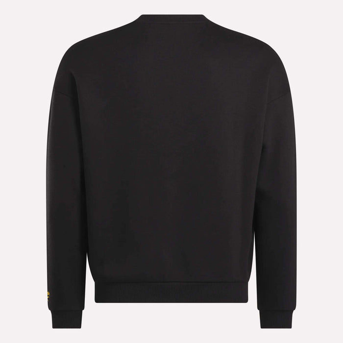 The Reebok Men's Cottle Sweatshirt, shown from the back in plain black, features ribbed cuffs and waistband.