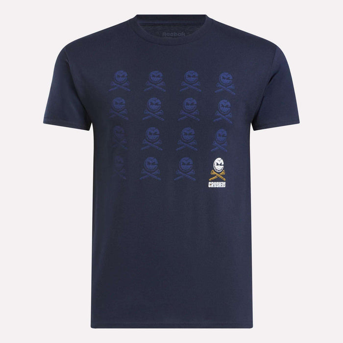 The Men's Crushers Icon Tee by Reebok features bold Crushers graphics in blue, making it perfect for fans of Bryson DeChambeau.