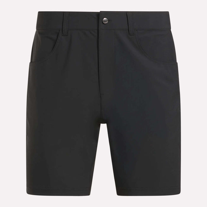 Reebok Men's Favorite Golf Shorts 8.5"—black, knee-length with front button and zipper closure, two side pockets, and a sleek, stretchy, moisture-wicking fabric ideal for casual wear or athletic activities.