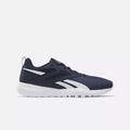 Men's Flexagon Energy 4 Training Shoes by Reebok in navy blue with white accents and sole, featuring a breathable mesh upper and geometric tread, displayed side profile on a plain light background.