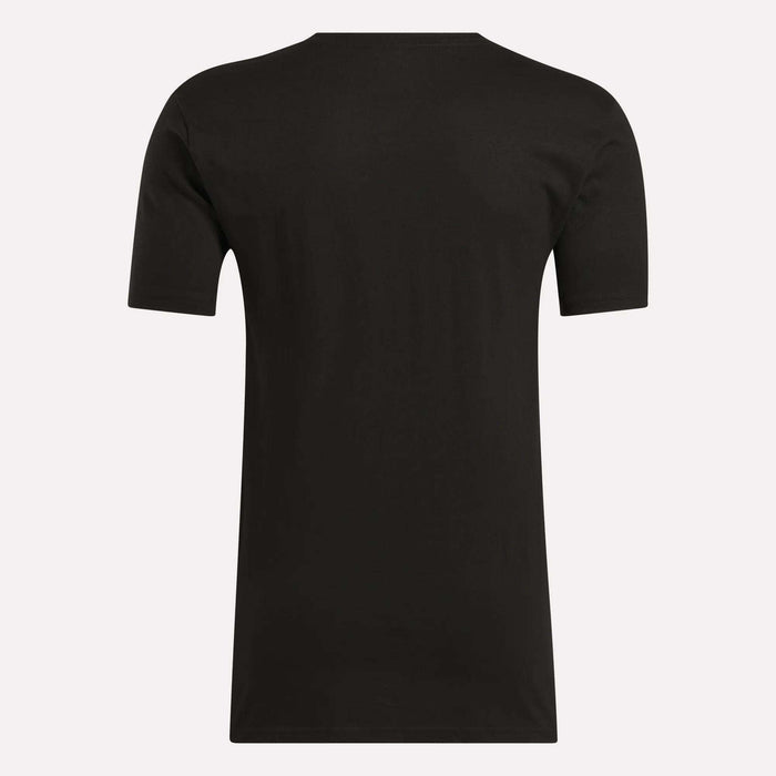 Back view of Reebok Men's Identity Small Logo T-Shirt in black with a relaxed fit, displayed against a light background.