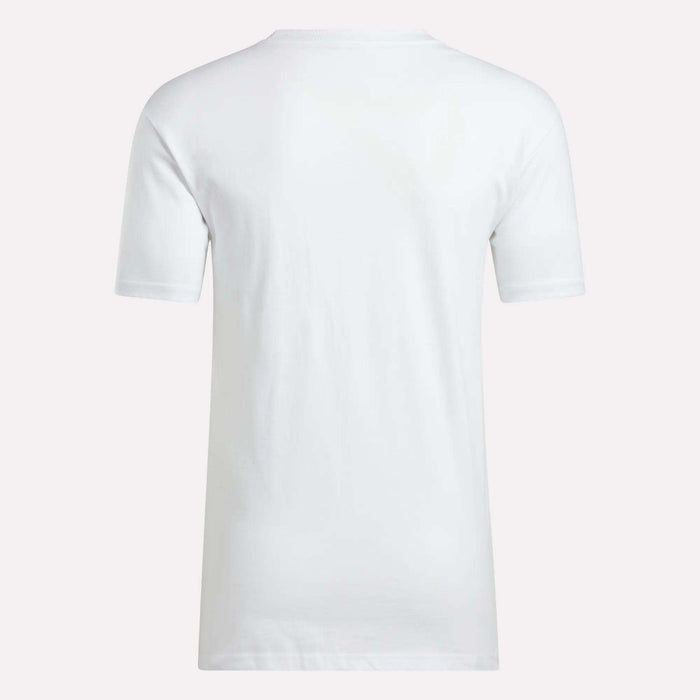 The Reebok Men's Identity Small Logo T-Shirt is shown from the back against a light background, featuring a relaxed fit and simple, classic design with minimal branding and no visible patterns.