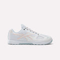 The Reebok Men's Nano 2.0 Training Shoes feature a white low-top design with light pink accents and mesh panels, perfect for functional fitness. Displayed on a plain white background.