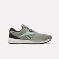 The Reebok Men's Nanoflex 2 Training Shoes in Hazy Green/Black/White feature a breathable mesh upper for optimal airflow, white midsole, black outsole, white side logo, and black heel detail—perfect for athletic workouts.